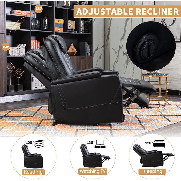 Latitude Run® 35'' Leather Home Theater Recliner Seats with Cup Holders